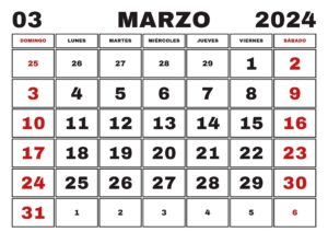 Calendario Marzo de 2024