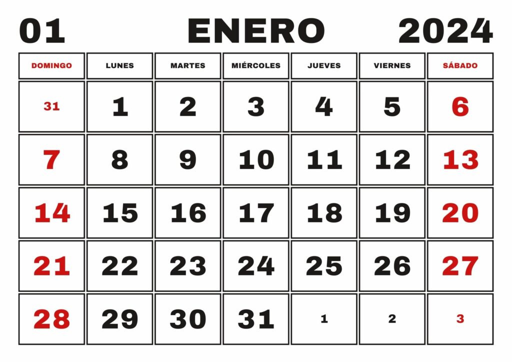 Enero 2024 Calendario