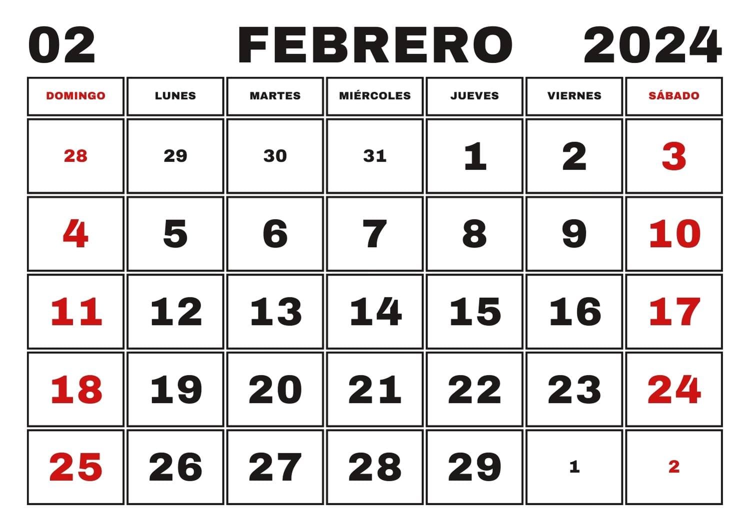 Calendario lunar febrero 2024