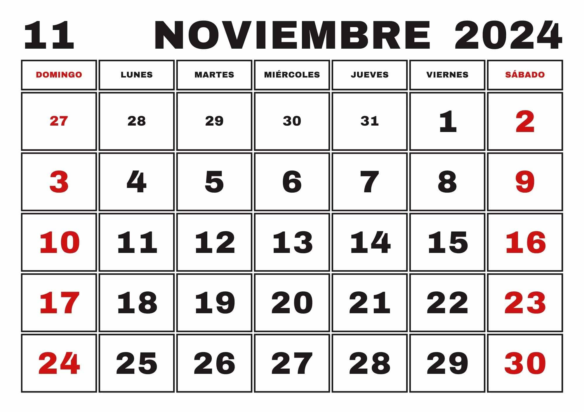 Calendario Noviembre 2024, Obtenga aquí el Calendario Noviembre 2024