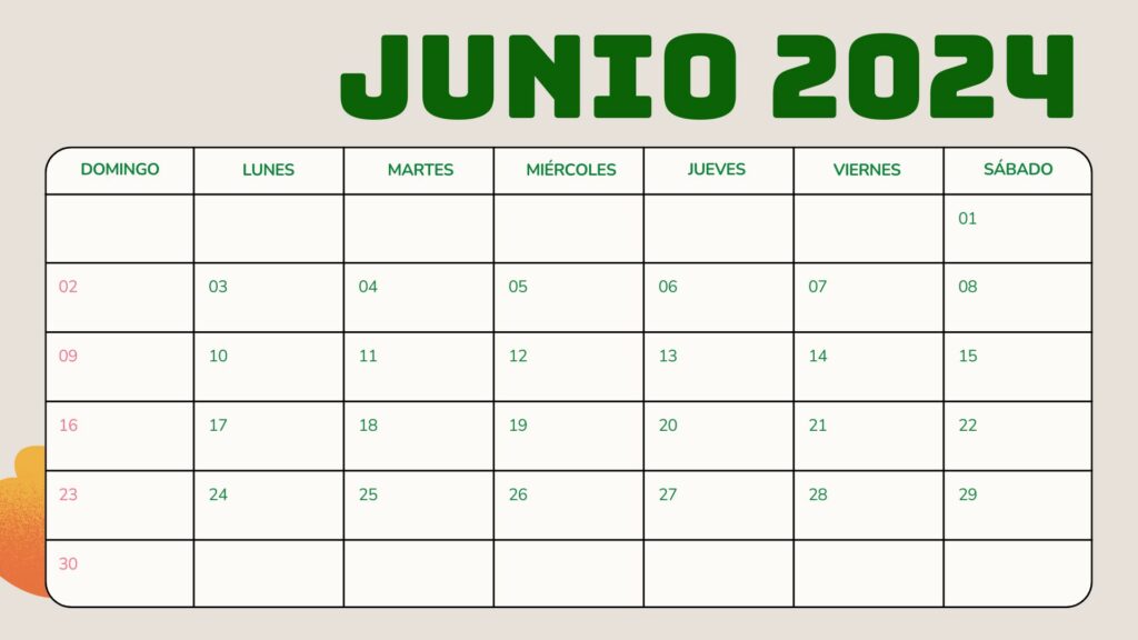 Calendario Junio ​​2024 Word