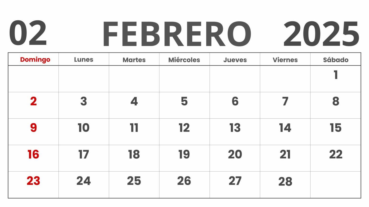 Calendario Febrero 2025, Obtenga Calendario Febrero 2025 Imprimible en PDF