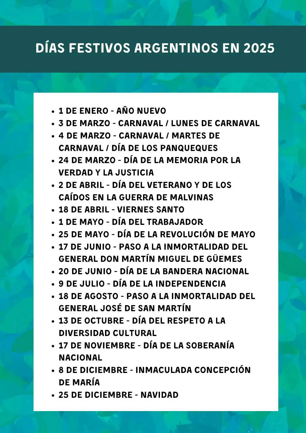 Días Festivos Argentinos en 2025