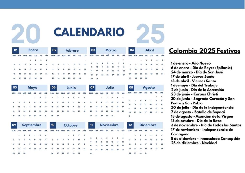 Calendario Colombiano 2025 con Festivos, Obtenga una Imagen del Calendario Colombiano 2025